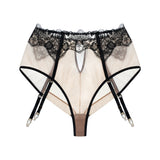 Stencil embroidered mesh high waist keyhole panty - black