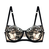 Stencil Embroidered Demi Bra - Black
