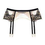 Stencil embroidered mesh garter belt - black