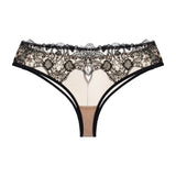 Stencil embroidered mesh keyhole cheeky panty - black