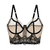 Stencil embroidered sheer mesh bustier top - black